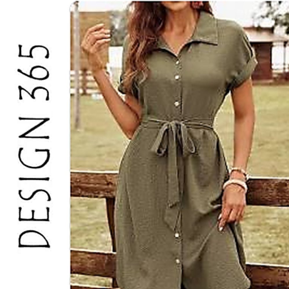 NWT DESIGN365 OLIVE ARMY GREEN BELTED MAXI BUTTON FRONT SHIRT DRESS